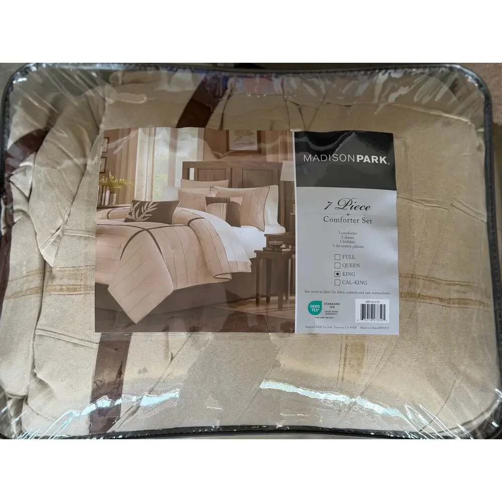 NEW! Madison Park Meyers/Dune 7PC Faux Suede Comforter Set King Beige